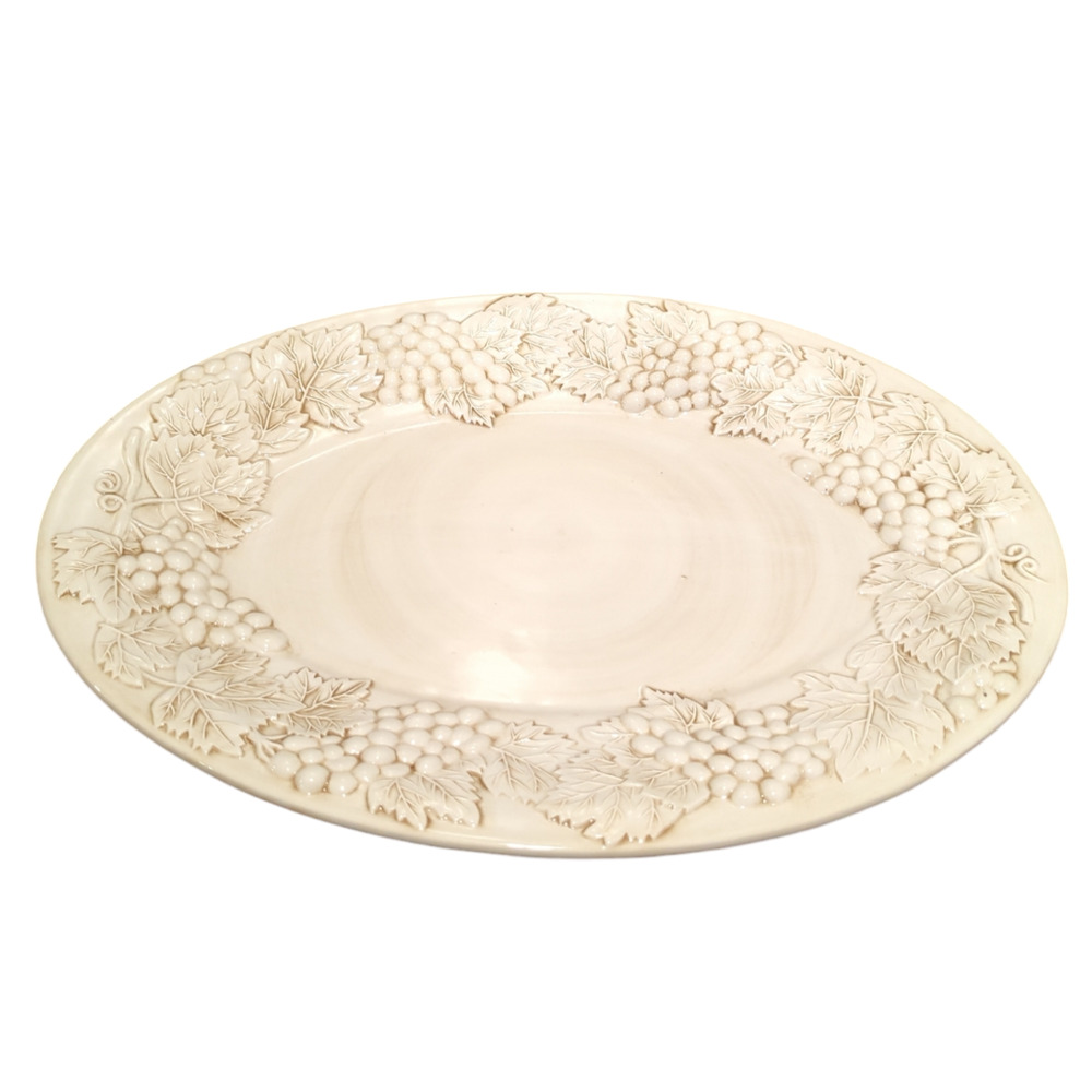 Harry & David Embossed  w/ GRAPES & LEAVES 19" by x14 Cream Oval Platter